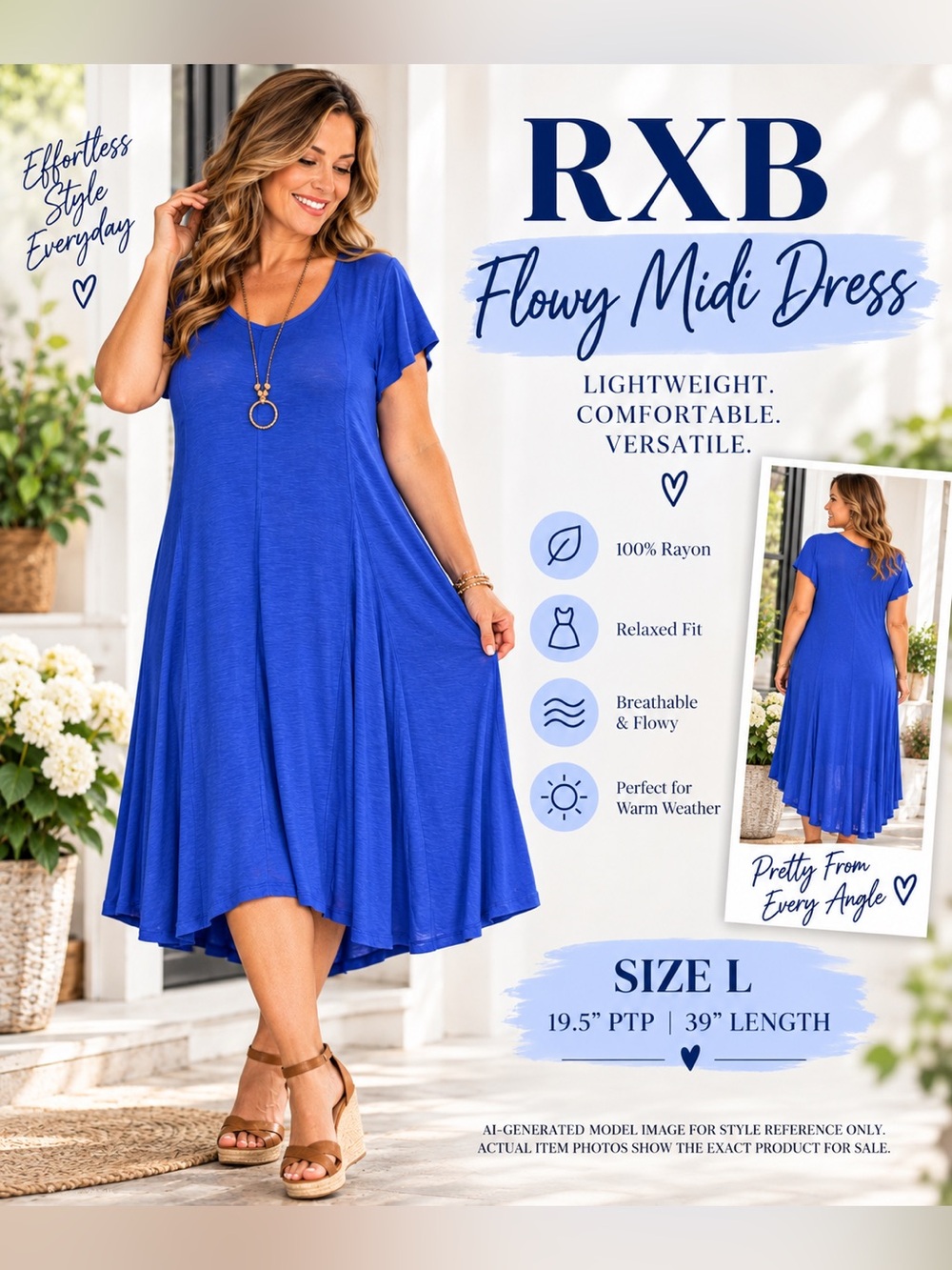 RXB ROYAL BLUE FLOWY MIDI DRESS • LARGE